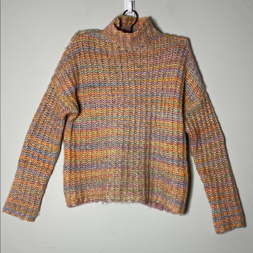 Marled Pastel Striped Turtleneck Sweater